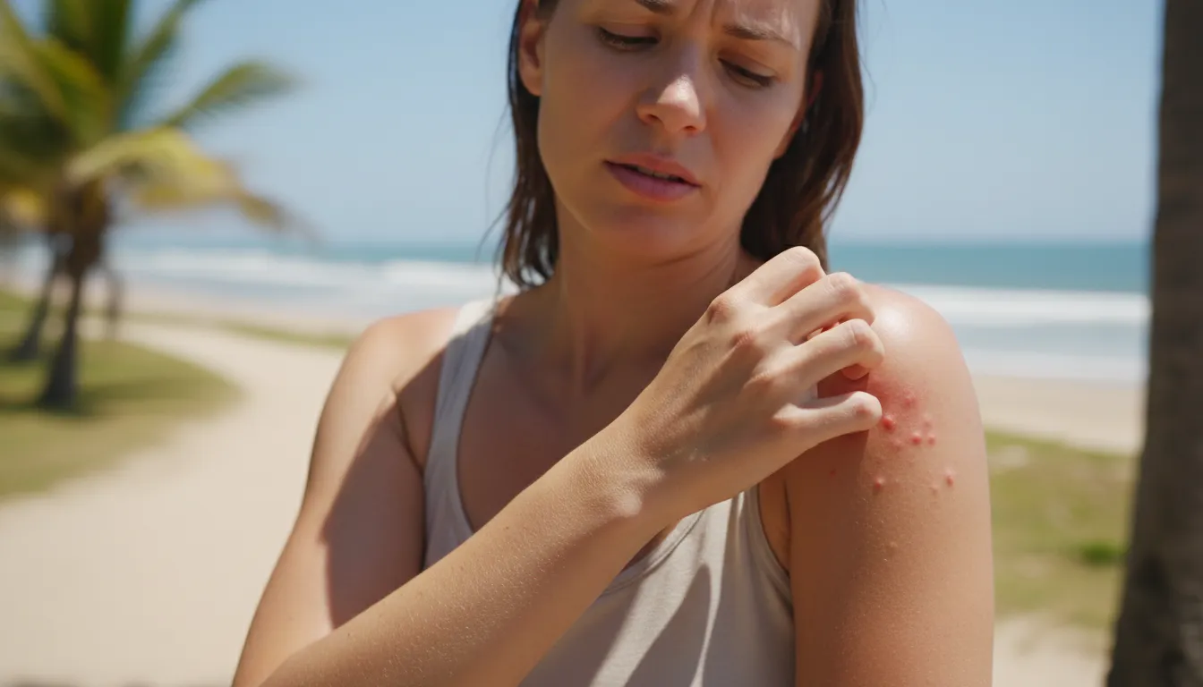 Illustration of heat rash: skin irritation from excessive sweating and heat