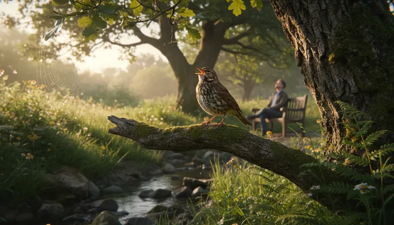 Illustration of thrush: A type of singing bird found in gardens.