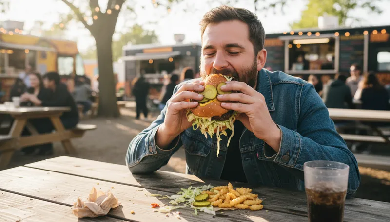 Illustration of cheeseburger: A burger topped with cheese, often beef.