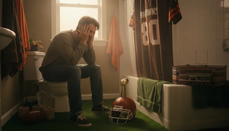 Illustration of take the browns to the super bowl: A humorous phrase about using the restroom.