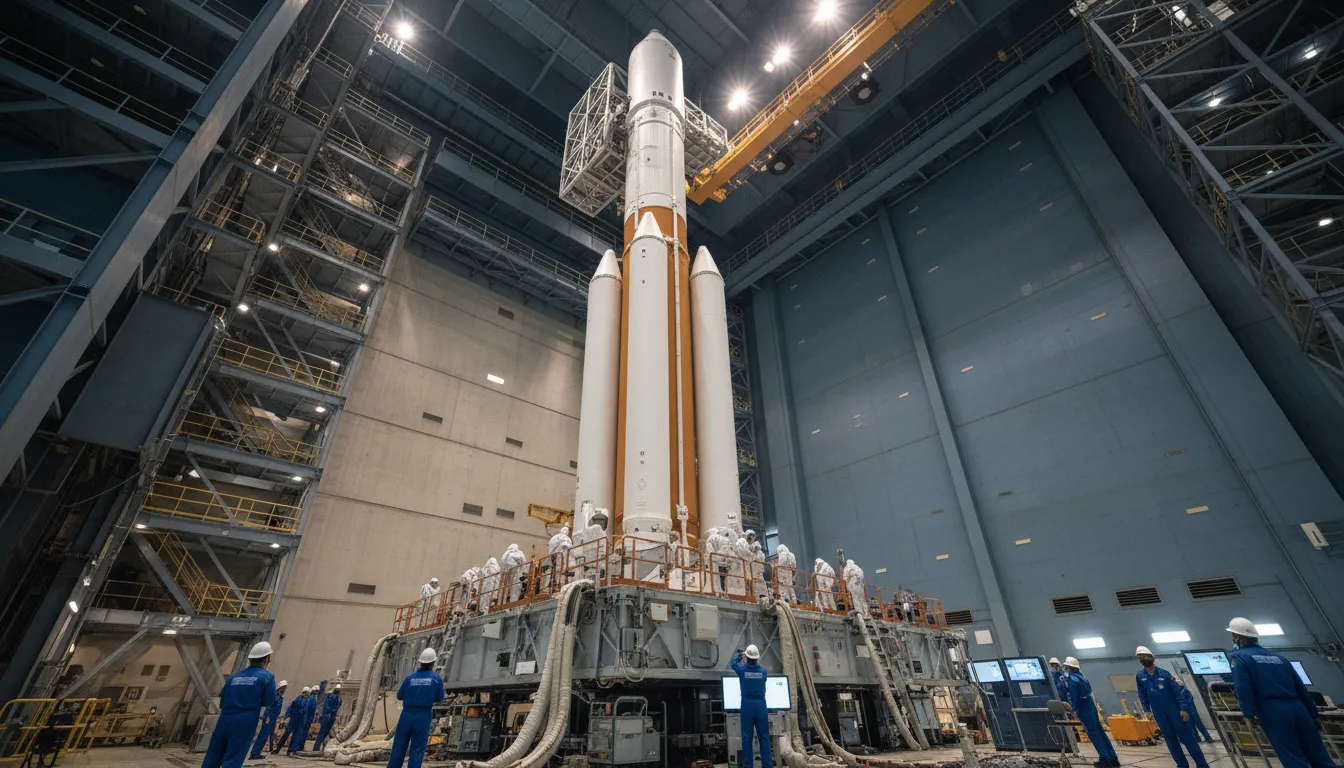 SLSのイラスト：a powerful rocket built by NASA