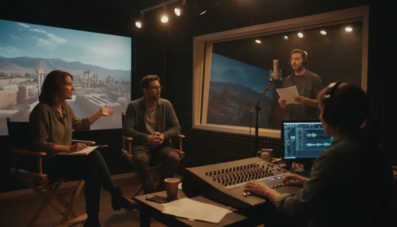 Illustration of voiceover: Narration added to a film or video.