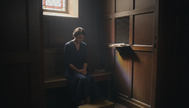 Illustration of confessional: relating to confession in a religious context