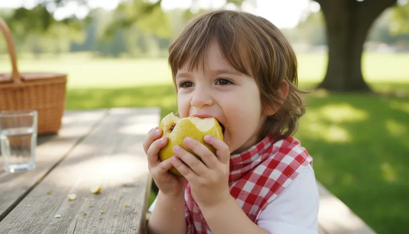Illustration of pear: A sweet, juicy fruit with a rounded shape.