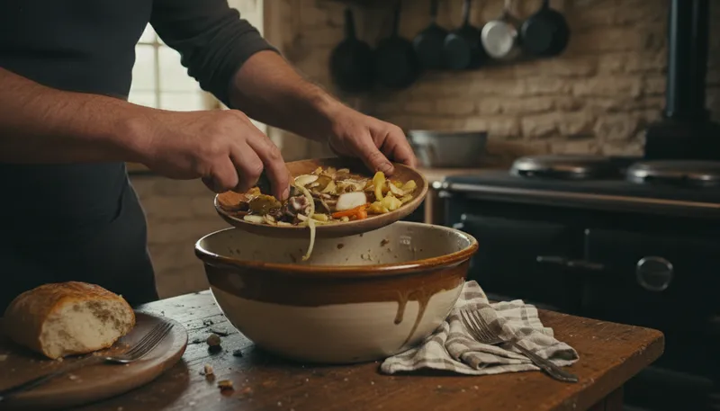 Illustration of slop bowl: a bowl for messy food or waste.