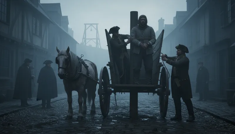 Illustration of take a ride to tyburn: to face punishment or execution