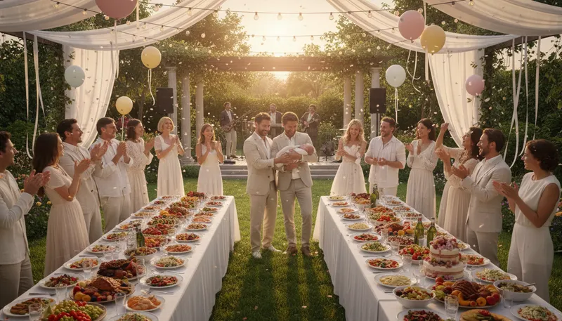 Illustration of blessed event: A euphemism for a birth or significant occasion.