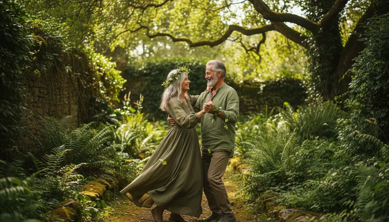 Illustration of green old age: active and vibrant elderly people.