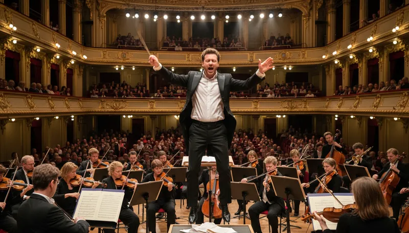 Illustration of maestro: A distinguished conductor or music teacher.