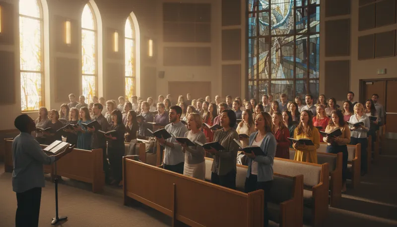 Illustration of congregation: A group of people gathered for worship.