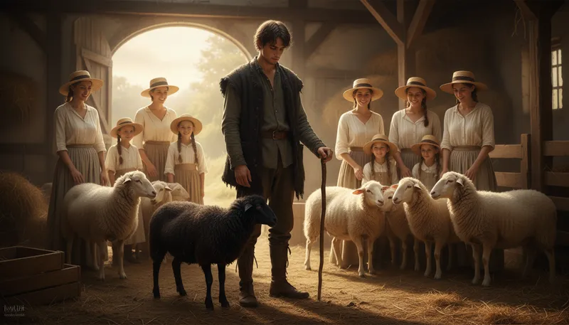 Illustration of black sheep: a person who is different from the group