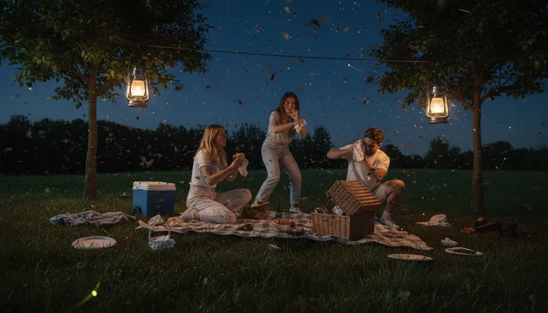 Illustration of bug storm: A sudden influx of bugs or insects.
