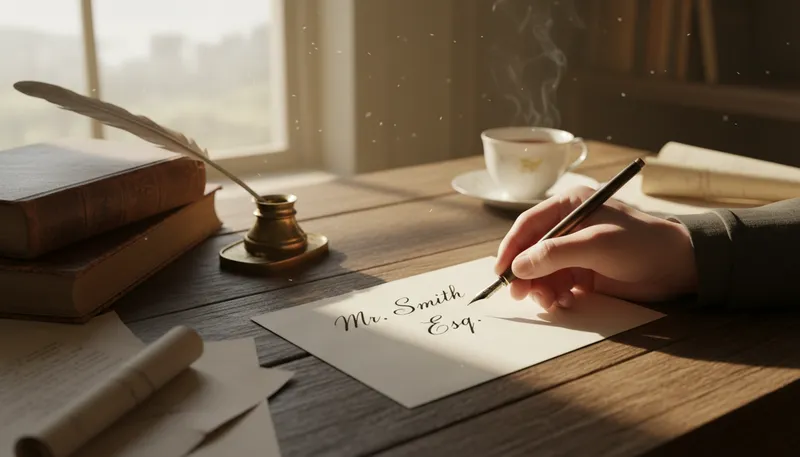 Illustration of esq: Abbreviation for Esquire, a title of respect.