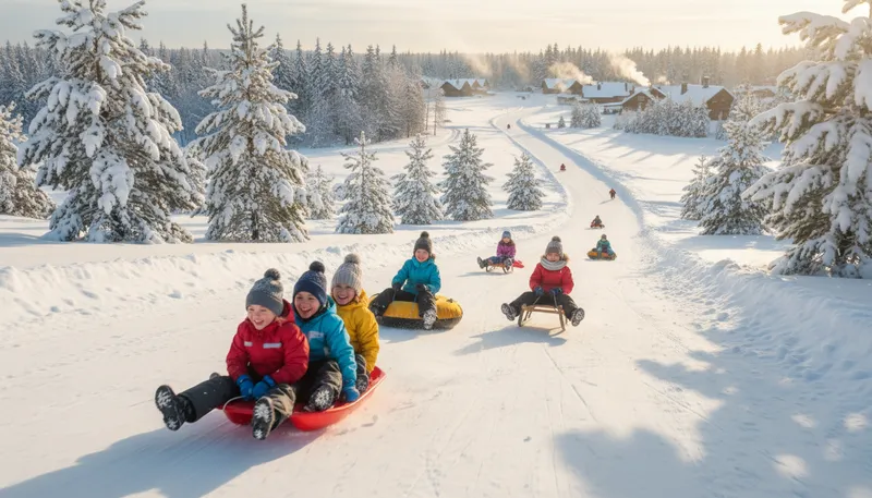 Illustration of sled: A vehicle of various types for sliding on snow.
