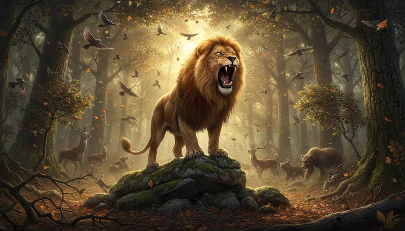 Illustration of aslan: A lion character in C.S. Lewis's stories.