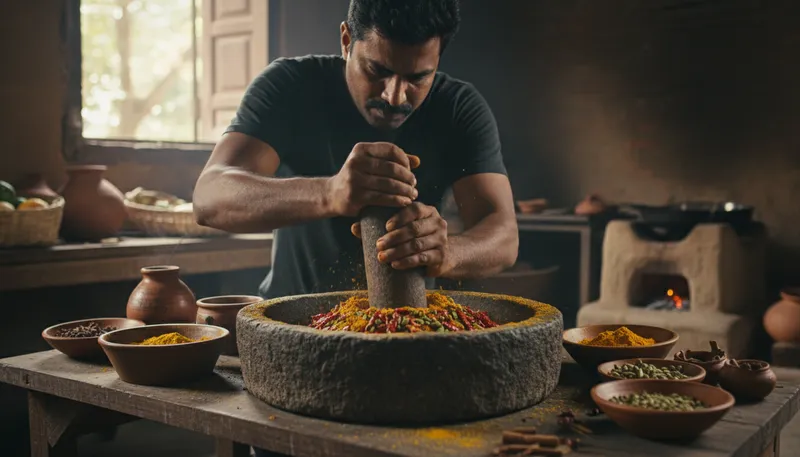 Illustration of muller: a person who grinds or crushes materials
