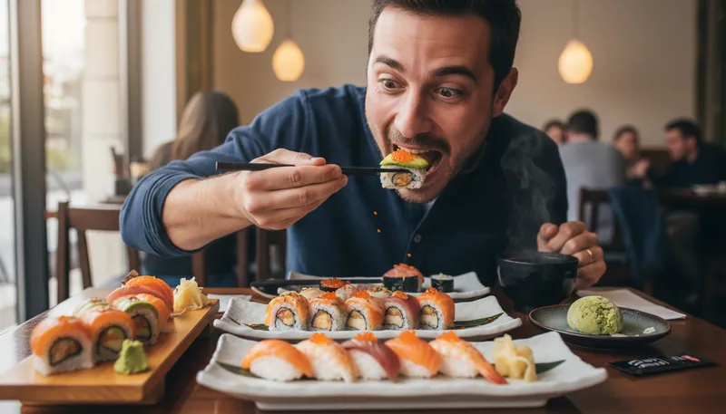 Illustration of sushi: A Japanese dish with rice and fish.