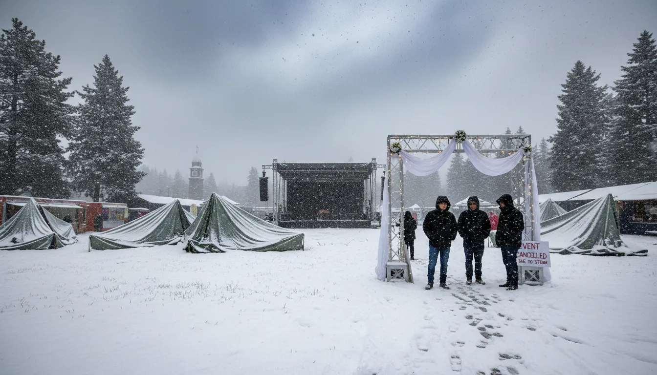 Ilustración de snow out: cancel an event because of severe winter weather