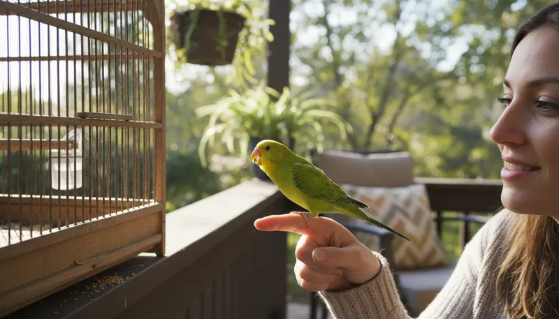 Illustration of fine-feathered friend: A term for a pet bird.