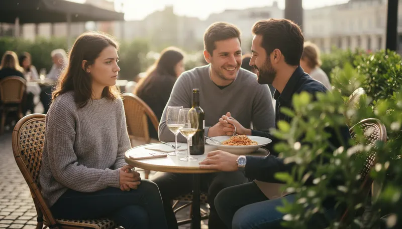 Illustration of third wheel: an unwanted extra person in a group