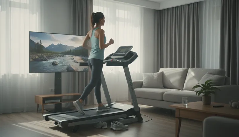 Illustration of treadmill: A machine for walking or running in place.