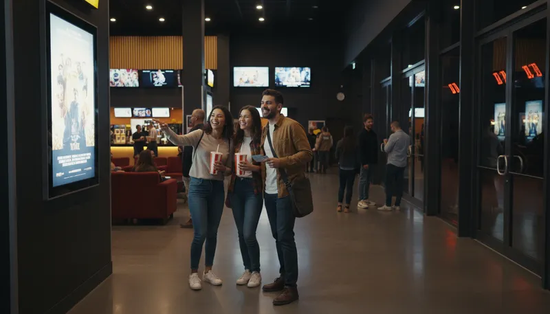 Illustration of multiplex: A building with multiple movie theaters.