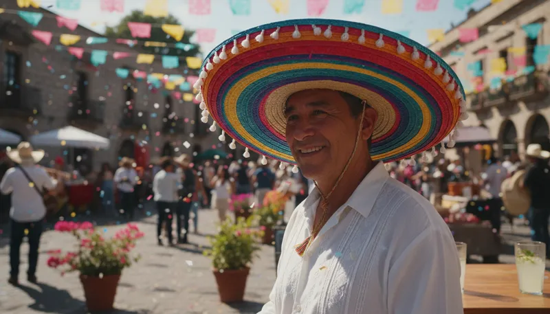 Illustration of sombrero: A wide-brimmed hat from Mexico.