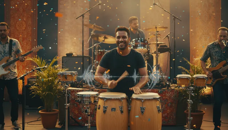 Illustration of percussion: Musical sounds made by striking instruments.