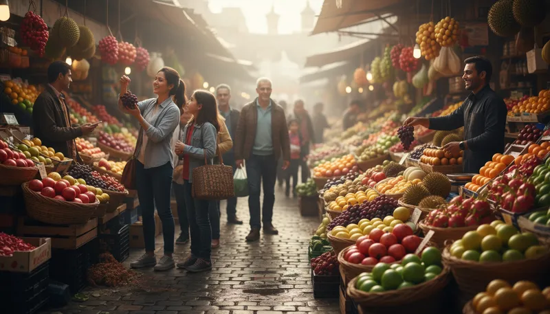 Illustration of marketplace: A place where goods and services are bought and sold.