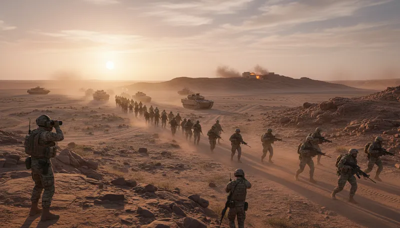 Illustration of offensive: military attack or assault