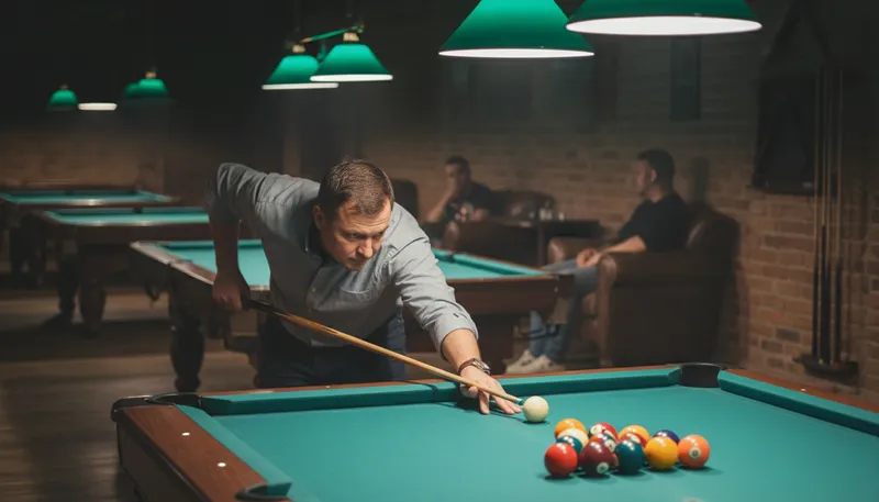 Illustration of cue: a stick used to play billiards