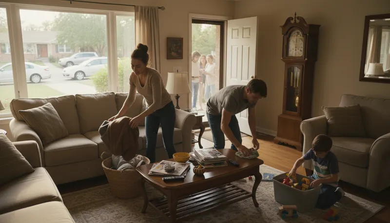 Illustration of rid up: to clean or tidy something