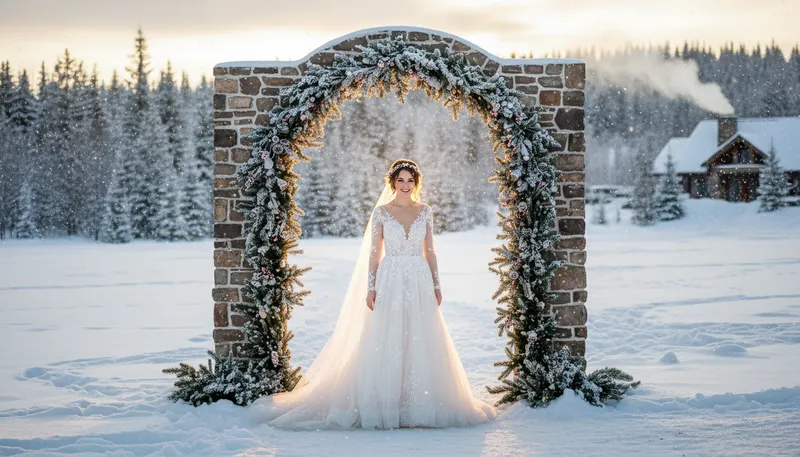 Illustration of december bride: a bride getting married in December