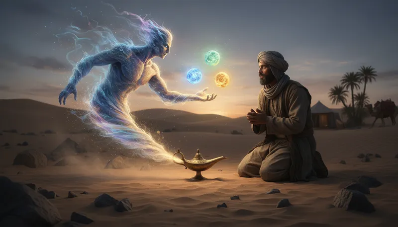 Illustration of jinn: Supernatural beings in Arabian folklore.