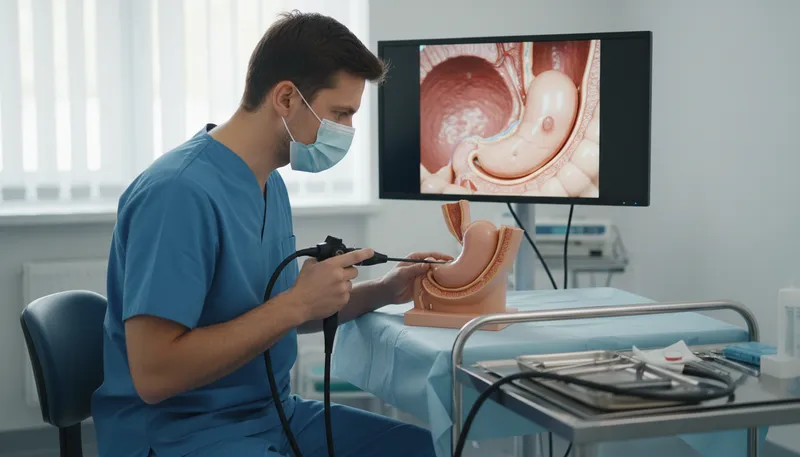 Illustration of endoscopy: A medical procedure using a camera to view inside.