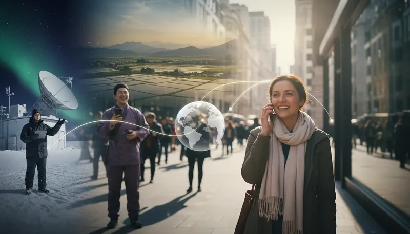Illustration of telephony: The technology of voice communication over distances.