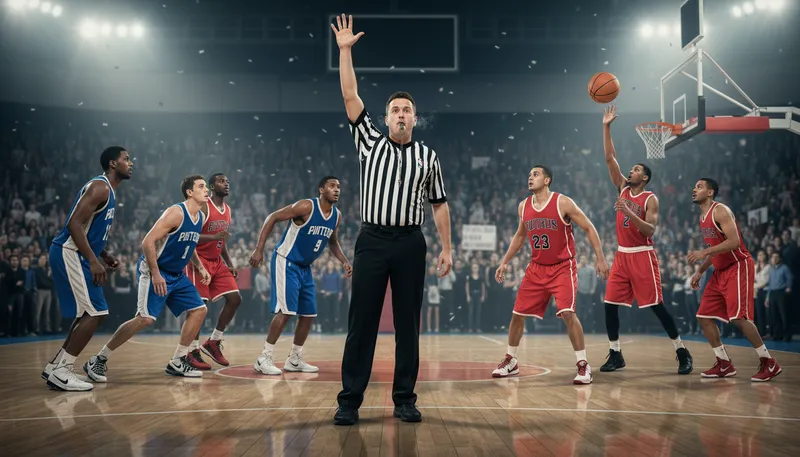 Illustration of referee: Official who enforces rules in a sports game.