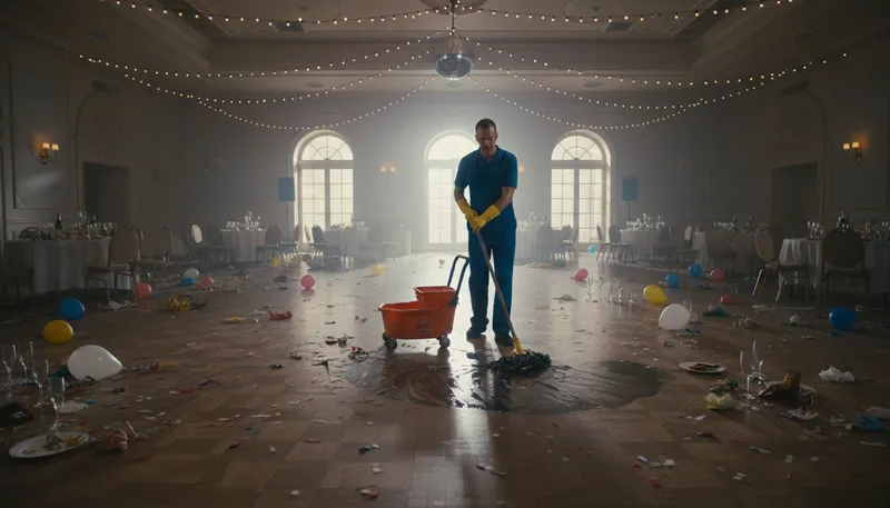 Illustration of janitor: A person who cleans and maintains a building.