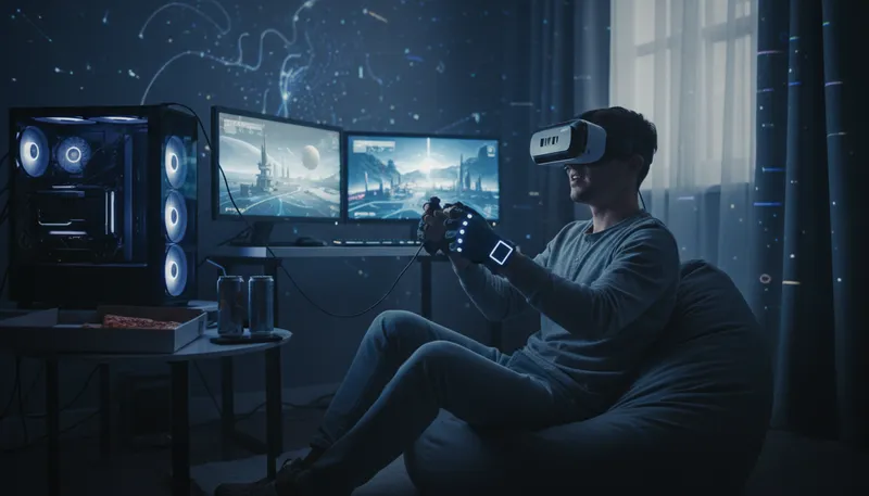 Illustration of cyberspace: The virtual environment of computer networks.
