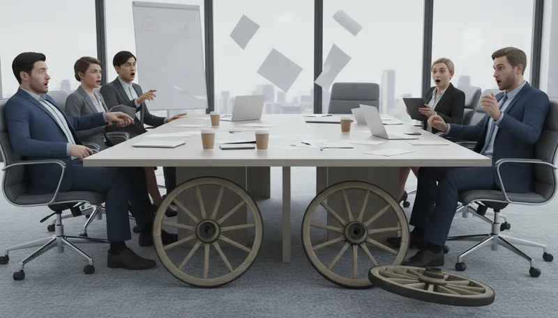 Illustration of the wheels came off: things started to go wrong unexpectedly