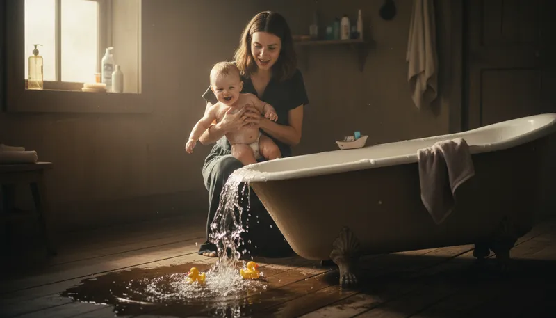 Illustration of throw the baby out with the bathwater: To discard something valuable while getting rid of waste.