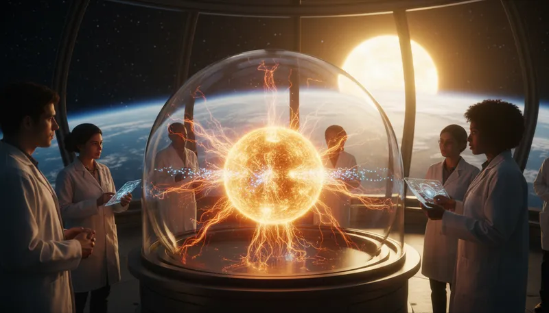 Illustration of hydrogen burning: fusion process producing energy in stars