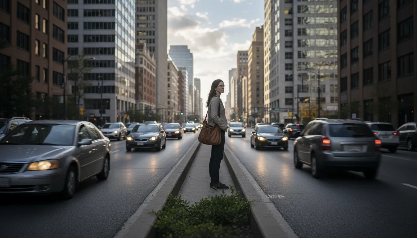 Ilustrasi median: the strip of land between opposing lanes of traffic
