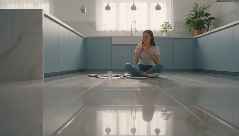 Illustration of floor one could eat off: An extremely clean floor, spotless and tidy.