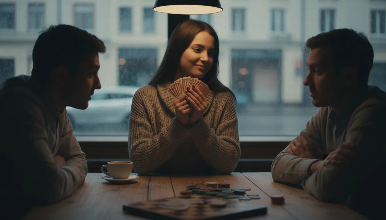 Ilustração de keep one's cards close to one's chest: remain secretive about plans or thoughts