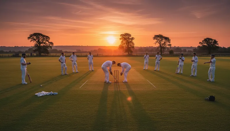 Illustration of draw stumps: To end a cricket match.