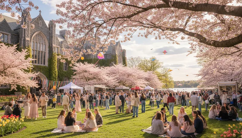 Illustration of wellesley: a town known for its college and gardens