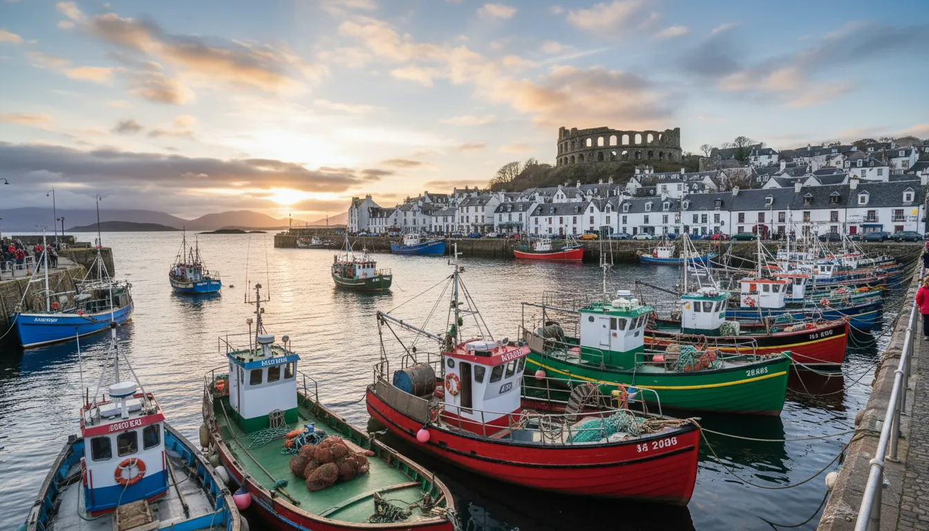 Иллюстрация Oban: A town in Scotland known for its scenic views.