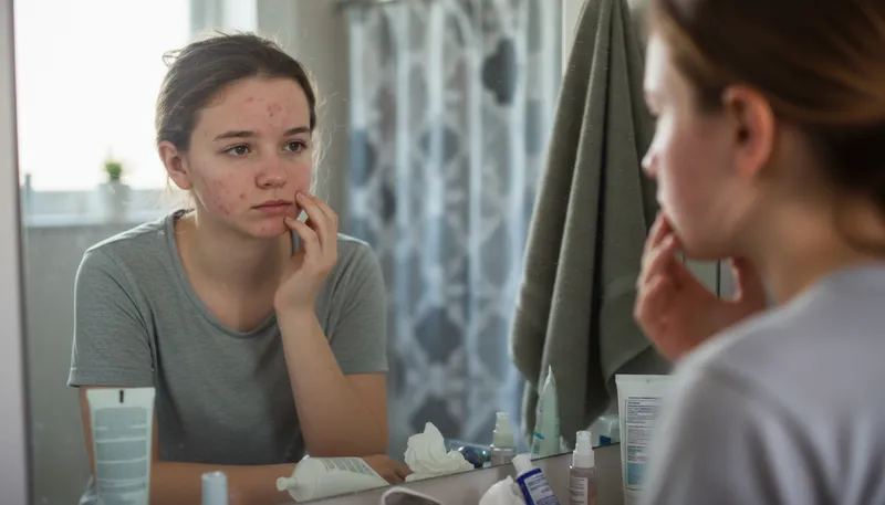 Illustration of acne: A skin condition with pimples and blemishes.