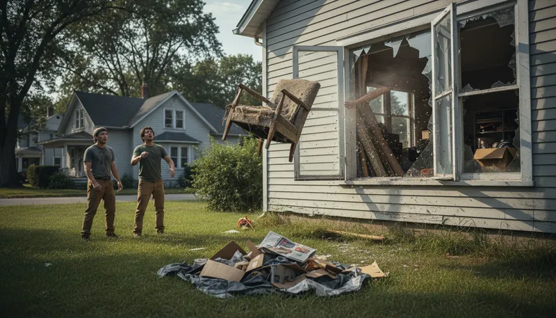 Illustration of out the window: thrown away or disregarded completely